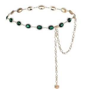 Renaissance Chain Belt Women Green Gold Chain Belt Diamond Rhinestone Belt new